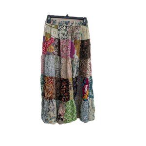 Young Threads Floral Patchwork Skirt Tiered Boho Cottagecore Hippie Eclectic S